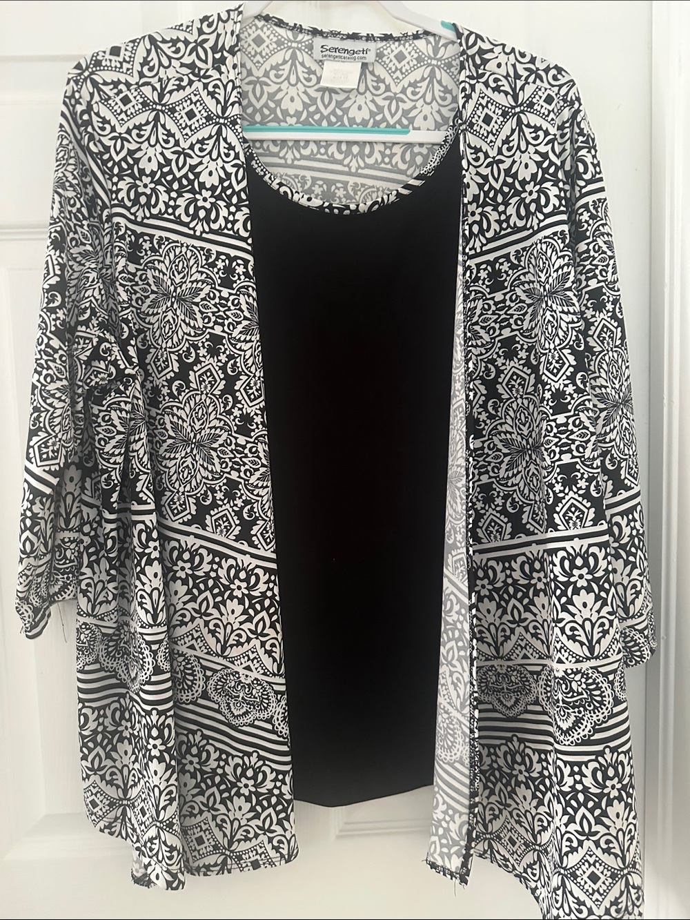 Serengeti Black Tank with Black & White Printed Kimono Cardigan